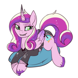 Size: 450x451 | Tagged: source needed, safe, artist:lulubell, queen chrysalis, changeling, g4, beanbag chair, bodysuit, bow, disguise, disguised changeling, fake cadance, female, simple background, smirk, solo, transparent background