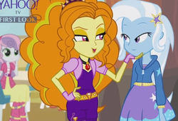 Size: 497x337 | Tagged: safe, edit, adagio dazzle, sweetie belle, trixie, equestria girls, g4, my little pony equestria girls: rainbow rocks, adagio dazzle gets around, bedroom eyes, female, gem, hand on hip, implied shipping, inverted mouth, lesbian, shipping, siren gem, triagio