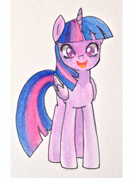 Size: 1536x2048 | Tagged: safe, artist:kianamai, twilight sparkle, alicorn, pony, g4, female, happy, looking at you, mare, open mouth, smiling, solo, traditional art, twilight sparkle (alicorn)
