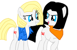 Size: 800x518 | Tagged: safe, artist:kesia-chan, android 17, android 18, dragon ball, dragon ball z, ponified