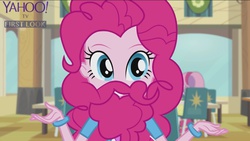 Size: 1136x640 | Tagged: safe, pinkie pie, sweetie belle, equestria girls, g4, my little pony equestria girls: rainbow rocks, beard, boots, bracelet, clothes, disguise, fake beard, female, female to male, hair, hairband, jewelry, rule 63, shirt, shoes, skirt, solo, teenager, vest