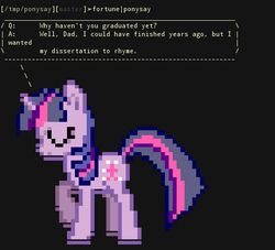 Size: 492x447 | Tagged: safe, screencap, twilight sparkle, g4, female, ponysay, solo, terminal, text, ubuntu