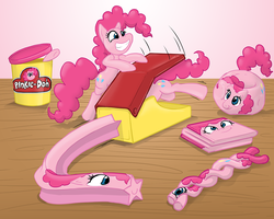 Size: 1100x881 | Tagged: safe, artist:redflare500, pinkie pie, g4, cartoon physics, clone, multeity, not salmon, pinkie being pinkie, pinkie clone, play-doh, too much pink energy is dangerous, wat