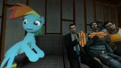 Size: 1280x720 | Tagged: safe, rainbow dash, g4, 3d, food, gmod, gordon freeman, half-life, hot dog, john freeman, mustard, sauce