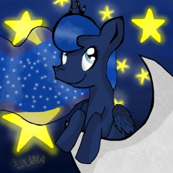 Size: 893x894 | Tagged: safe, artist:chanceyb, princess luna, alicorn, pony, g4, crescent moon, female, moon, night, solo, stars, tangible heavenly object, transparent moon