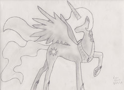 Size: 1406x1024 | Tagged: safe, artist:saboro44, princess celestia, g4, female, grayscale, monochrome, sketch, solo, traditional art