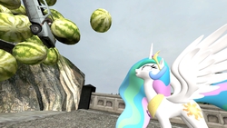 Size: 1280x720 | Tagged: safe, princess celestia, g4, 3d, car, dr breen, gmod, watermelon