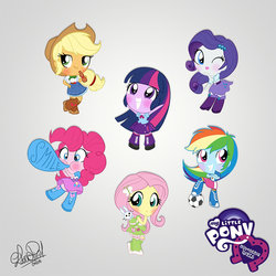 Size: 894x894 | Tagged: safe, artist:chibi91, angel bunny, applejack, fluttershy, pinkie pie, rainbow dash, rarity, twilight sparkle, alicorn, equestria girls, g4, balloon, blowing up balloons, blushing, chibi, cute, dashabetes, diapinkes, female, football, humane five, jackabetes, my little pony logo, raribetes, shyabetes, twiabetes, twilight sparkle (alicorn)