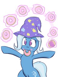 Size: 600x800 | Tagged: safe, artist:heir-of-rick, trixie, pony, unicorn, g4, :3, cute, donut, female, levitation, looking at you, magic, mare, mouth hold, solo