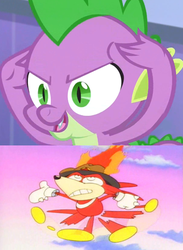 Size: 385x526 | Tagged: safe, edit, edited screencap, screencap, spike, dragon, echidna, equestria games (episode), g4, crossover, knuckles the echidna, male, oh no, psychic spike, sonic ova, sonic the hedgehog (series)