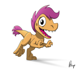Size: 2287x2062 | Tagged: safe, artist:fimflamfilosophy, scootaloo, dinosaur, velociraptor, g4, cute, cutealoo, female, high res, smiling, solo, species swap