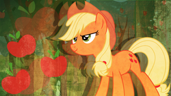 Size: 1366x768 | Tagged: safe, artist:daringdashie, artist:topaxx, applejack, earth pony, pony, g4, cutie mark, female, forest, mare, solo, vector, wallpaper