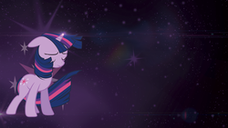 Size: 1920x1080 | Tagged: dead source, safe, artist:yanoda, artist:zigrass, twilight sparkle, pony, unicorn, g4, the crystal empire, cutie mark, eyes closed, female, lens flare, mare, solo, stars, unicorn twilight, vector, wallpaper, windswept mane