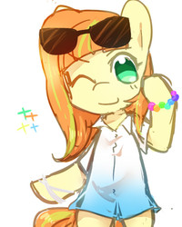 Size: 480x600 | Tagged: safe, artist:c-minded, oc, oc only, pony, bipedal, clothes, pixiv, shirt, solo, sunglasses