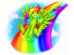 Size: 1280x960 | Tagged: safe, artist:bumblebeesandroses, oc, oc only, oc:tabery bee, rainbow, simple background, solo, transparent background, underhoof