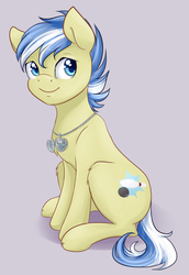 Size: 600x870 | Tagged: safe, artist:chiweee, silver spoon, strike, earth pony, pony, g4, colt, female, male, pendant, shipping, silverstrike, sitting, solo, straight