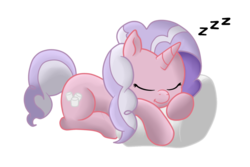 Size: 1024x683 | Tagged: safe, artist:rko509, oc, oc only, oc:marshmallow daze, pony, unicorn, female, food, mare, marshmallow, sleeping, solo, zzz