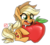 Size: 600x541 | Tagged: safe, artist:radioactive-k, applejack, earth pony, pony, g4, apple, chipped tooth, cute, drool, female, jackabetes, open mouth, simple background, sitting, solo, that pony sure does love apples