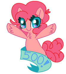 Size: 412x465 | Tagged: safe, artist:sourdad, pinkie pie, g4, banner, chest fluff, female, instagram, smiling, solo, unshorn fetlocks