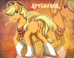 Size: 1360x1074 | Tagged: dead source, safe, artist:rainbowscreen, applejack, g4, applejack (male), bandana, neckerchief, rule 63, solo, straw, underhoof, unshorn fetlocks, zoom layer