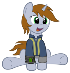 Size: 3233x3401 | Tagged: safe, artist:commander-sparkle, oc, oc only, oc:littlepip, pony, unicorn, fallout equestria, clothes, cute, fallout, fanfic, fanfic art, female, happy, high res, hooves, horn, jumpsuit, mare, open mouth, pipabetes, pipbuck, show accurate, simple background, solo, transparent background, underhoof, vault suit