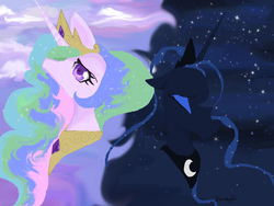 Size: 1600x1200 | Tagged: safe, artist:thelittledixie, princess celestia, princess luna, g4, duo