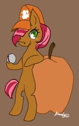 Size: 752x1200 | Tagged: safe, artist:thelittledixie, babs seed, g4, apple, baseball, female, hat, solo