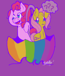 Size: 983x1155 | Tagged: safe, artist:thelittledixie, fluttershy, pinkie pie, g4, duo, umbrella