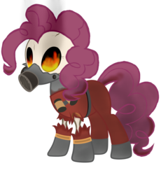 Size: 858x932 | Tagged: safe, artist:avastindy, pinkie pie, pony, undead, zombie, zombie pony, g4, bone, crossover, female, fire, pyro (tf2), solo, team fortress 2