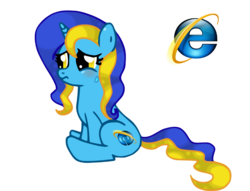 Size: 862x658 | Tagged: safe, artist:quarium, oc, oc only, oc:internet explorer, pony, browser ponies, internet explorer, ponified, sad, simple background, solo, transparent background