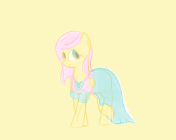 Size: 1280x1024 | Tagged: safe, artist:tanmansmantan, fluttershy, pegasus, pony, g4, alternate hairstyle, clothes, female, outfit, simple background, solo, yellow background