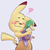 Size: 1024x1024 | Tagged: safe, artist:pikapetey, duck, mallard, pikachu, derpibooru, barely pony related, blushing, duo, heart, hug, interspecies, male, meta, mr. quackers, pikapetey, shipping, simple background