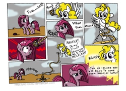 Size: 2338x1700 | Tagged: safe, artist:quarium, pinkie pie, surprise, g4, alternate universe, comic, pinkamena diane pie