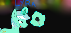 Size: 957x442 | Tagged: safe, artist:vamplrebats, lyra heartstrings, pony, unicorn, g4, concert, female, glowing horn, horn, magic, microphone, singing, solo, telekinesis