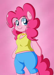 Size: 800x1102 | Tagged: safe, artist:quarium, pinkie pie, earth pony, anthro, g4, arm hooves, female, plump, solo