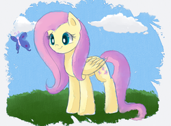 Size: 763x566 | Tagged: safe, artist:hikariviny, fluttershy, butterfly, g4, female, smiling, solo