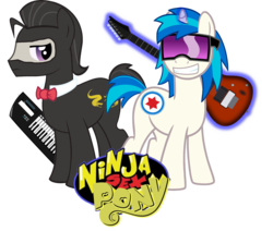 Size: 1099x934 | Tagged: safe, artist:bronybyexception, dj pon-3, octavia melody, vinyl scratch, earth pony, pony, unicorn, g4, guitar, ninja, ninja sex party, octavius, otto octavius, record scrape, rule 63, simple background, transparent background, vector