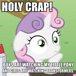 Size: 500x500 | Tagged: safe, sweetie belle, g4, exploitable meme, female, image macro, meme, parody, solo, sudden clarity sweetie belle, transformers