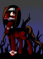 Size: 1516x2098 | Tagged: safe, artist:reiga92, pony, kunai, naruto, ponified, sharingan, solo, speedpaint, uchiha itachi