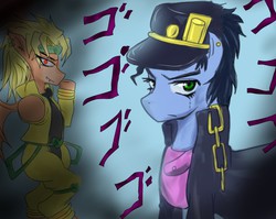 Size: 638x508 | Tagged: safe, artist:kotoura shogo, dio brando, jojo's bizarre adventure, jojo's bizarre adventure all star battle, jotaro kujo, pixiv, ponified