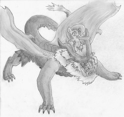 Size: 5296x4985 | Tagged: safe, artist:cross_ornstein, fluttershy, dragon, g4, absurd resolution, badass, badass adorable, cute, flutterbadass, monochrome, monster hunter, traditional art