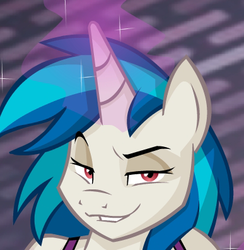 Size: 387x396 | Tagged: safe, artist:wolfjedisamuel, dj pon-3, vinyl scratch, anthro, g4, cropped, dreamworks face, female, glowing, magic, smirk, smug, solo