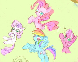 Size: 600x474 | Tagged: safe, artist:gebomamire, cheerilee, pinkie pie, rainbow dash, sweetie belle, g4