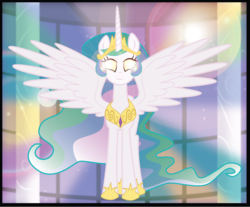 Size: 3165x2620 | Tagged: safe, artist:benybing, princess celestia, g4, female, floating, glowing eyes, high res, magic, solo, spread wings