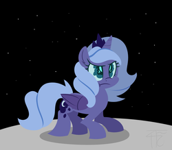 Size: 1500x1312 | Tagged: dead source, safe, artist:php92, princess luna, alicorn, pony, g4, female, filly, frown, moon, solo, woona