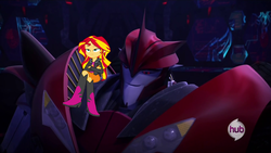 Size: 1280x720 | Tagged: safe, sunset shimmer, equestria girls, g4, crossover, knock out, transformers, transformers prime
