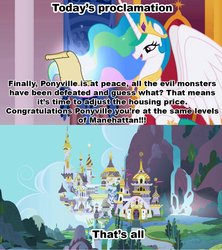 Size: 1021x1149 | Tagged: safe, princess celestia, g4, celestia's proclamation, exploitable meme, manehattan, meme, ponyville