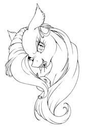 Size: 625x845 | Tagged: safe, artist:longinius, fluttershy, g4, apple, female, flutterbat, grayscale, monochrome, solo