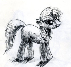 Size: 404x380 | Tagged: safe, artist:el-yeguero, oc, oc only, pony, unicorn, looking at you, looking up, monochrome, smiling, solo, traditional art