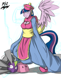 Size: 786x1000 | Tagged: safe, artist:the-unicorn-lord, twilight sparkle, anthro, g4, crossover, darkstalkers, hsien-ko, sketch, twilight sparkle (alicorn)